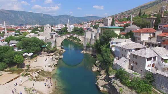 Aerial view of Mostar city in Bosnia