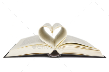 Open book with heart shaped pages. Love for reading