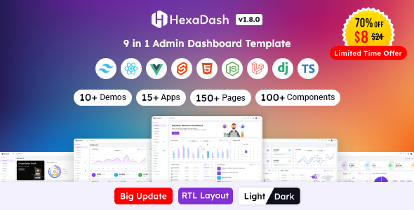 HexaDash - Admin Dashboard Template | Tailwind, React, Svelte, Vue, Laravel, Nodejs, Django & HTML