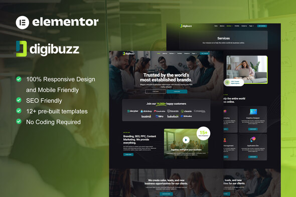 DigiBuzz - Dark Digital Agency Elementor Template Kit