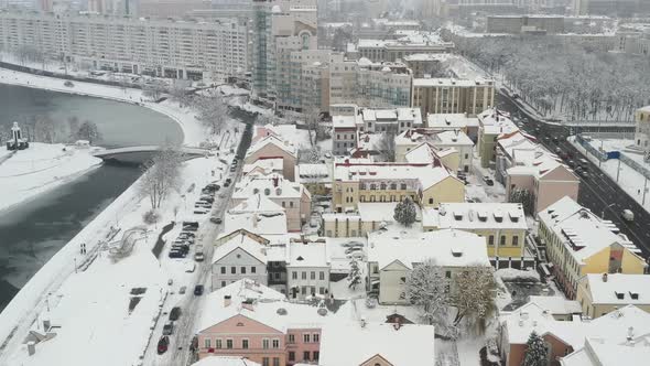 Snowcovered Old Center of Minsk From a Height