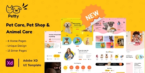 Petty - Pet Care and Pet Shop Adobe XD Template