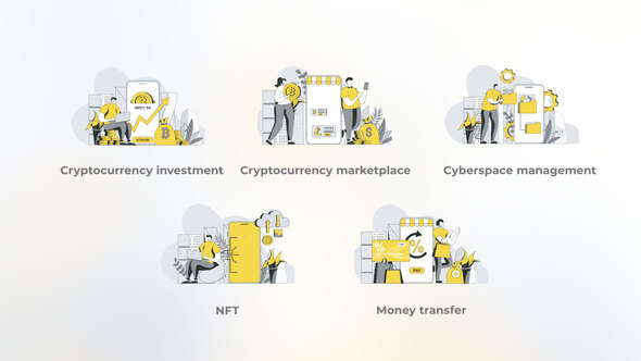 Cyberspace Management - Yellow Gray Flat Illustration alt