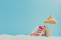 Vacation, beach, travel concept. Composition with lounger, chair, bag on sand - PhotoDune Item for Sale