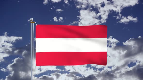 Flag Of Austria Waving With Blue Sky