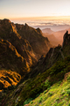 Sunrise in Madeira mountains at spring. Peaks and clouds at early morning - PhotoDune Item for Sale