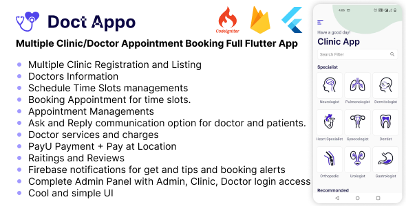 Multiple Clinics/Doctors Appointment Booking Full Flutter App