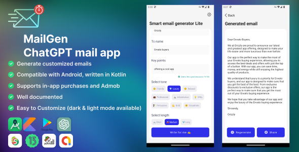 MailGen - A powerful Mail Generator Android app based on ChatGPT and OpenAI API