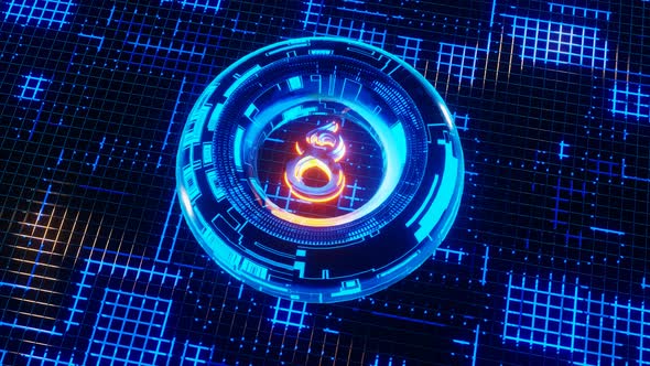 Neon bright glowing countdown timer from 10 to 0 seconds alt