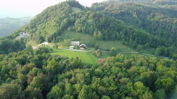 Picturesque view of the Slovenian countryside on a beautiful summer evening.