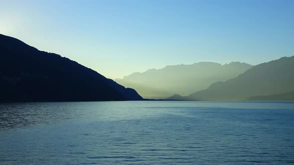 Time lapse view lake Thun and mountains of Swiss Alps in city Spiez