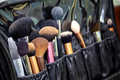 Many makeup brushes in bag. Beauty background concept. - PhotoDune Item for Sale