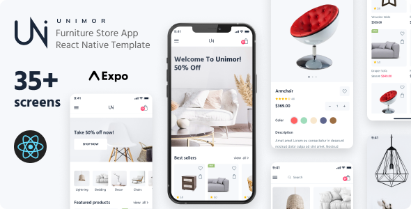 Unimor - Furniture Store React Native App | Expo SDK 48.0.9