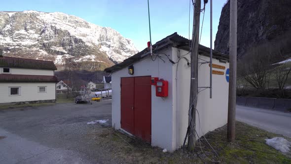 Smallest firestation in Europe located in Undredal Norway - Slowly rotating around firestation at gr