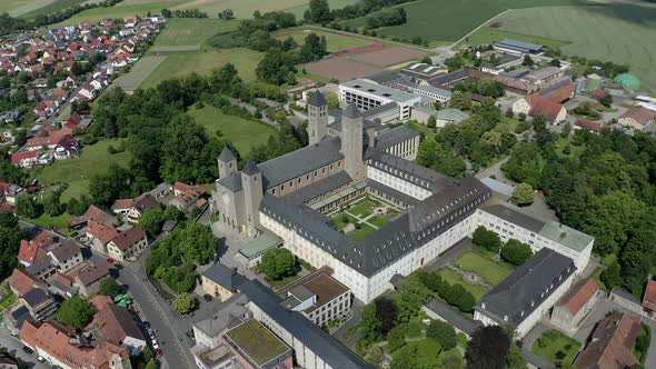 Aerial view of Muensterschwarzach Benedictine Abbey, Bavaria, Germany