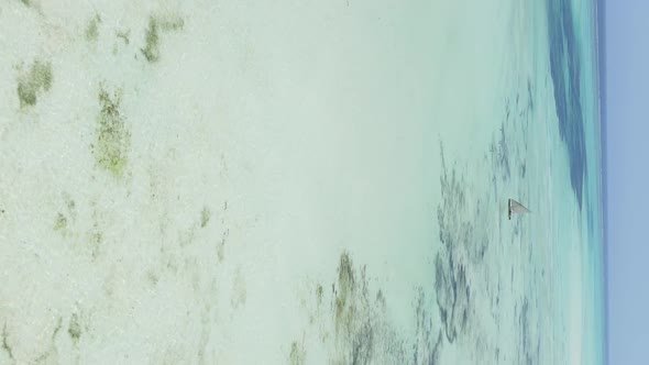 Vertical Video Boats in the Ocean Near the Coast of Zanzibar Tanzania Aerial View