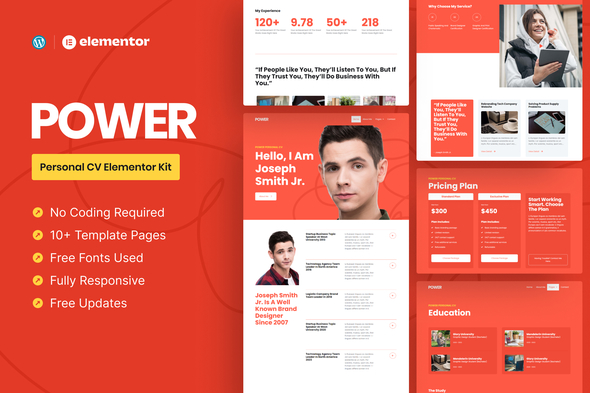 Power – Personal CV Elementor Pro Template Kit – 0 Sold!