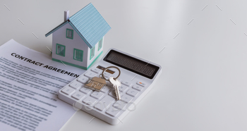 and rubber stamp. mortgage calculator or real estate business concept.