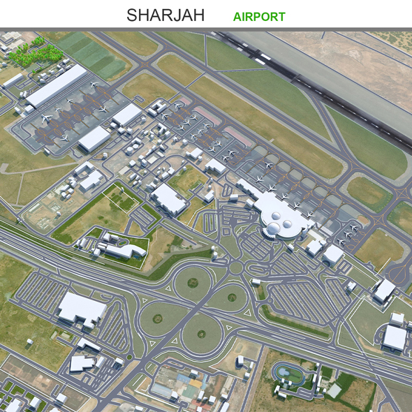Sharjah Airport 3d model 10km