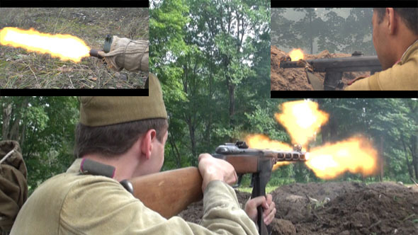 Red Army Soldiers Shooting with Machine Pistole