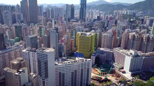 Drone fly over the Hong Kong city