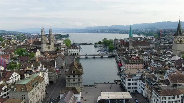 Drone flying towards Zurichsee (Zurich Lake), Switzerland