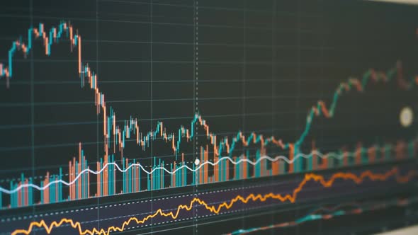 Candlestick Chart of Movement of Cryptocurrency on Screen of a Monitor PC