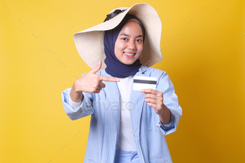 card mockup shopping payment money financial online smiling on face over yellow background.