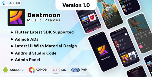 BeatMoon The Music App | Futter App | Admin Panel | v2.0