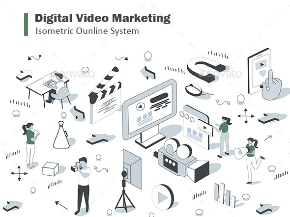 Digital Video Marketing Isometric Banner