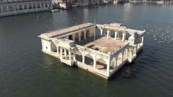 Bird sanctuary at Arsi Vilas landmark, Pichola lake, Udaipur. Flock flying.