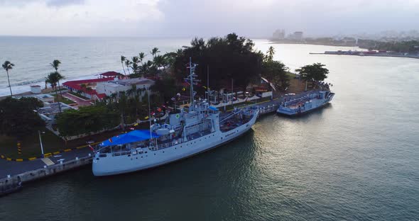 Aerial view of the club for officers of the Dominican Republic Navy with a view of the Port of San S