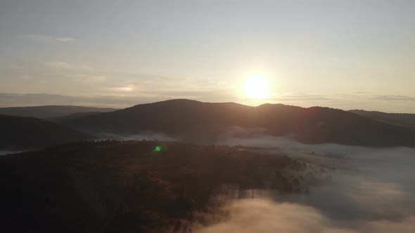 Aerial Top Drone View Above the Clouds and Sky in Wonderful Morning Sunrise Time