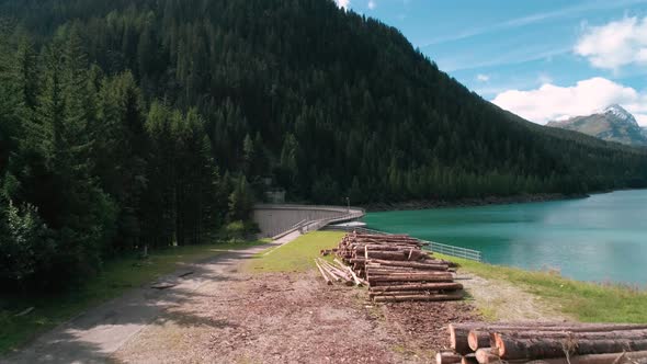 Aerial View of a Lake Dam in Swiss Alps