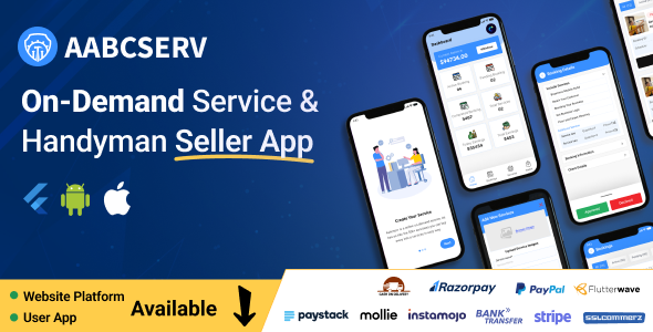 Aabcserv - Multivendor On-Demand Service & Handyman Marketplace Flutter Seller App