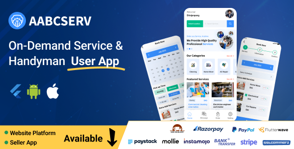 Aabcserv - Multivendor On-Demand Service & Handyman Marketplace Flutter User App