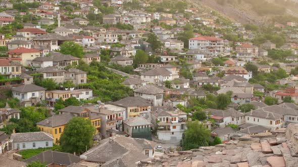Cityscape of Gjirokaster Old Town at Sunset Albania
