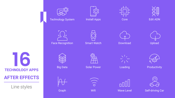 Technology Apps Animations Line icons Pack