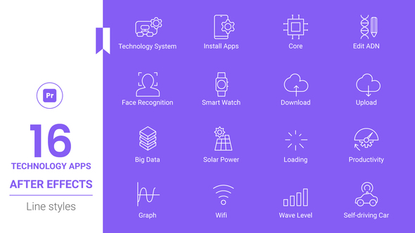 Technology Apps Animations Line icons Pack - MORGRT