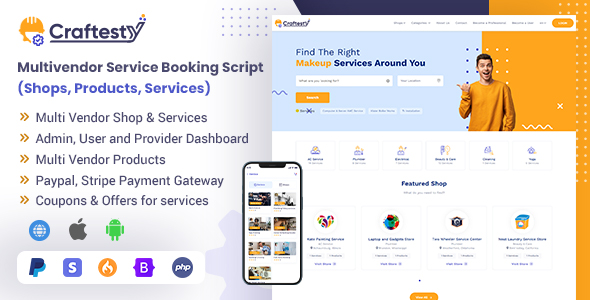 Craftesty - Multi Vendor Service Booking System for Cleaning, Salon, Maid with Ecommerce