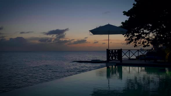 Curacao Couple on Vacation in Curacao Watching Sunset By the Pool