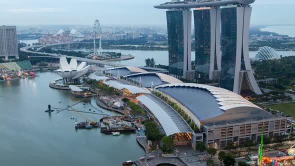 Aerial Of Singapore Skyscrapers City Central Business District At Marina Bay