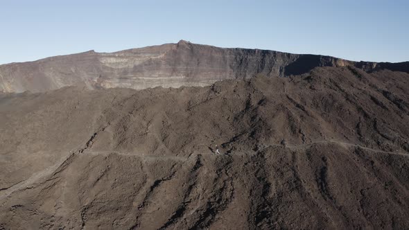 Aerial view of Piton de la Fournaise, a crater on Reunion Island.