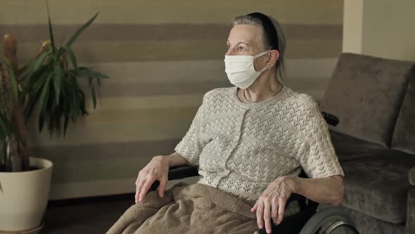 Disabled Senior Woman in Face Mask