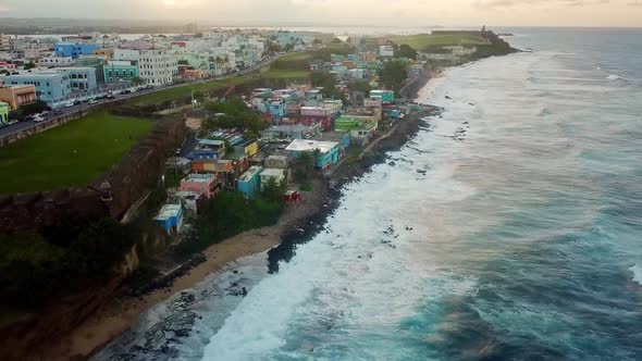 4K DRONE FLY IN TOP OF LA PERLA SAN JUAN, PUERTO RICO.