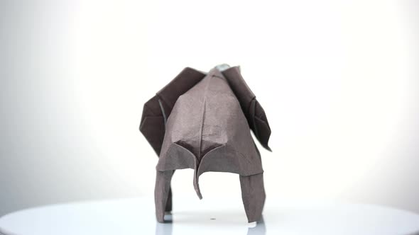 Traditional Origami Elephant From Brown Paper.