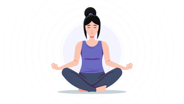 Young Woman Yoga Meditation Cartoon Animation