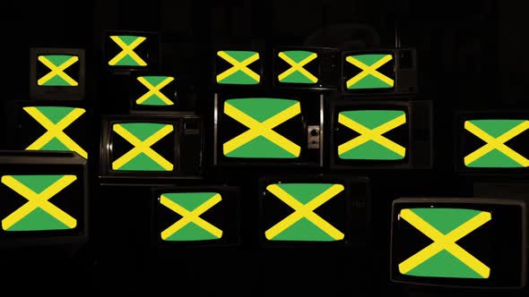 Flag of Jamaica and Retro TVs.