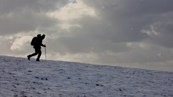 Snow Hiking In Blizzard Man