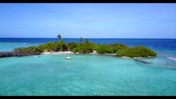 Aerial drone view abstract of tropical island beach voyage by aqua blue sea with white sandy backgro